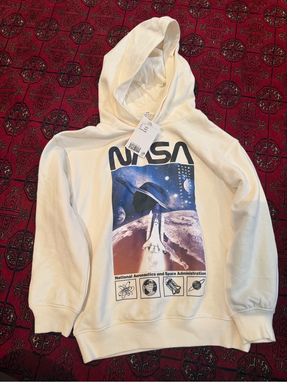 H&M Cream NASA Graphic Hooded Sweatshirt with Blue Space Print